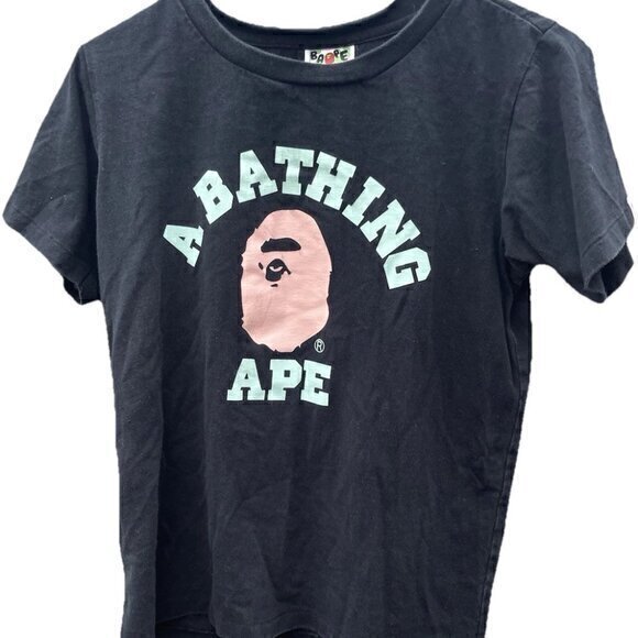 Vintage A Bathing Ape BAPE Logo Pink Green T-Shirt Women’s Size Small - Picture 1 of 16